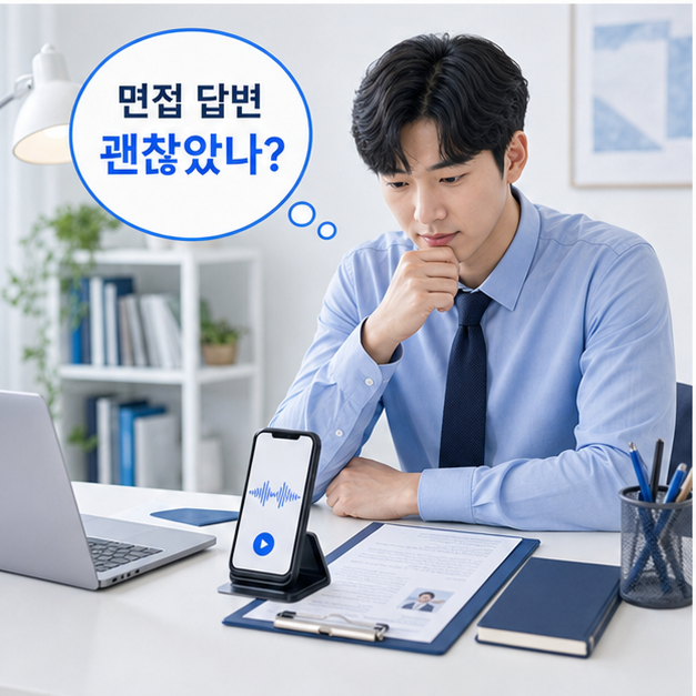 영어 면접 답변을 녹음하고 더 좋은 표현이 있는지 고민하는 지원자