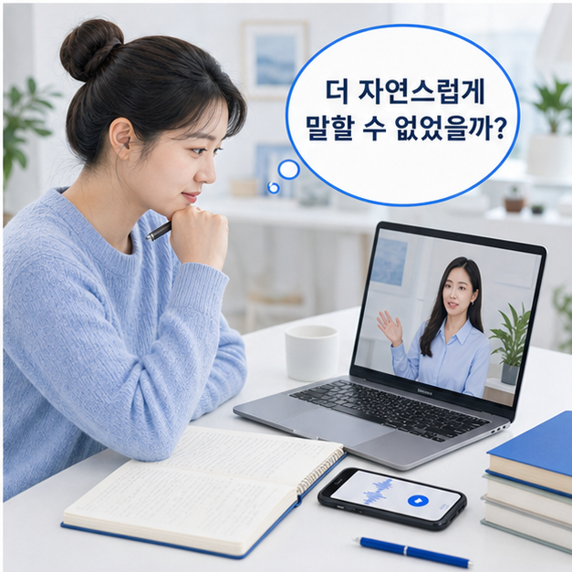 화상 영어 수업 후 더 자연스럽게 말하는 법을 궁금해하는 학습자